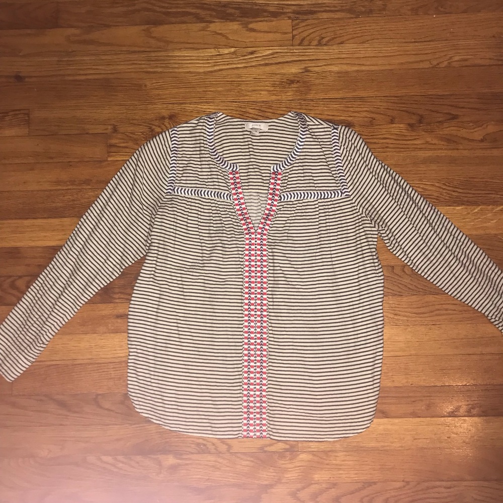 J Crew Black and White Embroidered Peasant Top